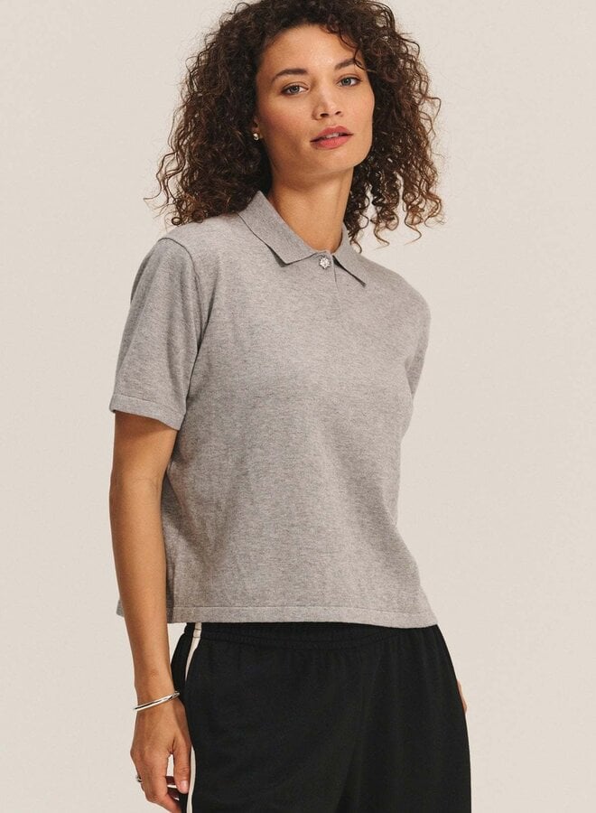 Tricot Velvet Emerson à col classique à bouton bijou gris mélange