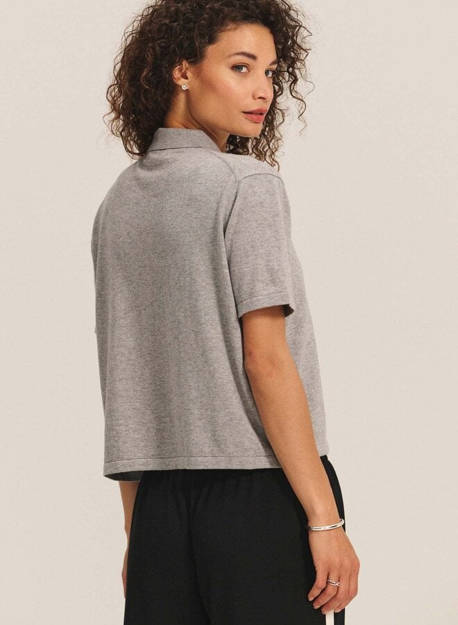 Tricot Velvet Emerson à col classique à bouton bijou gris mélange