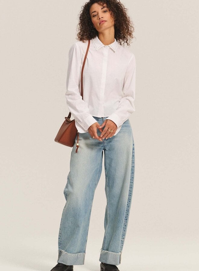 Chemise Velvet Jocelyn à col classique à perles blanche