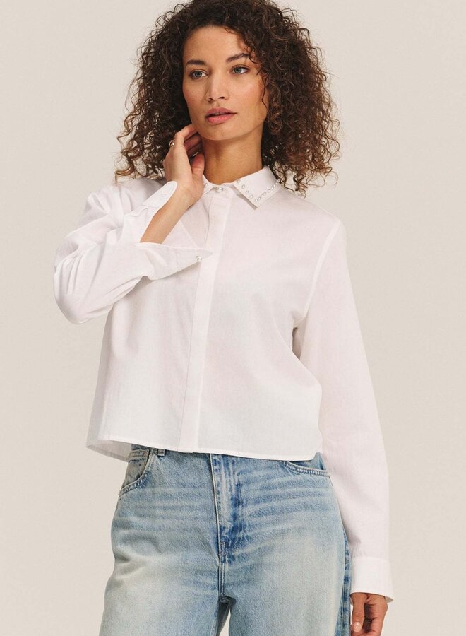 Chemise Velvet Jocelyn à col classique à perles blanche