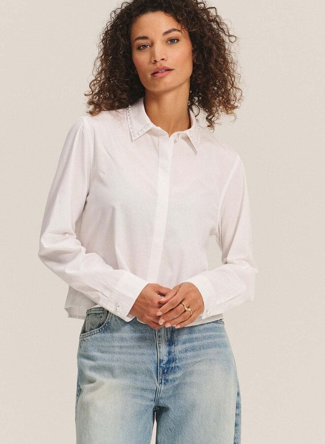 Chemise Velvet Jocelyn à col classique à perles blanche