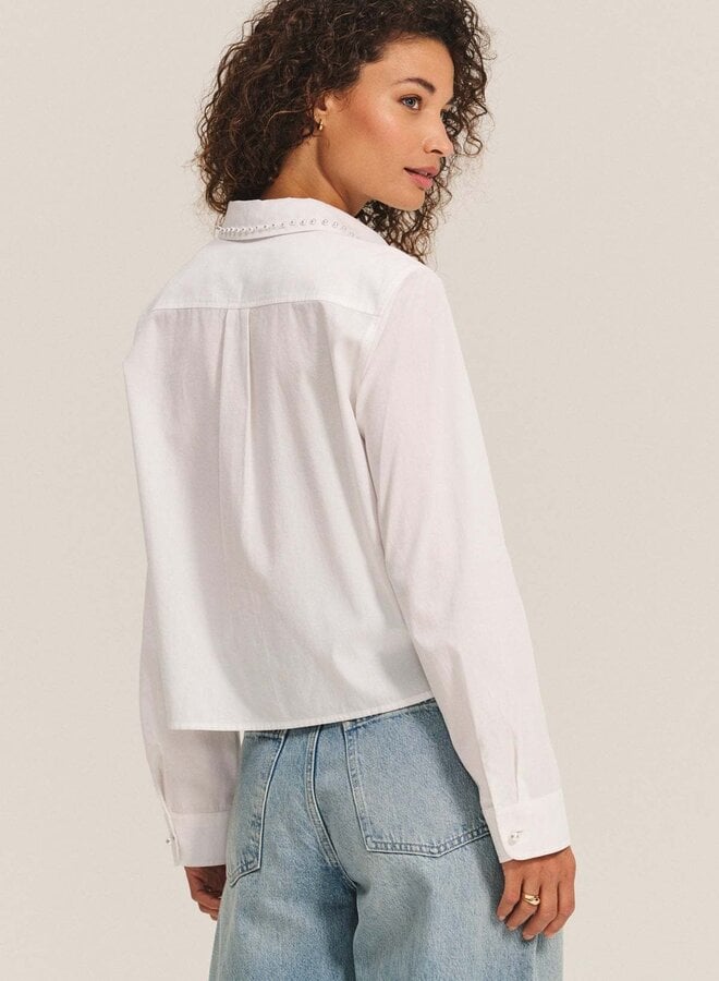 Chemise Velvet Jocelyn à col classique à perles blanche