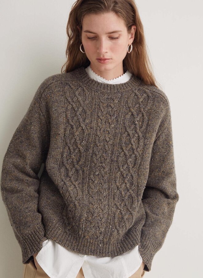 Tricot Yerse Sandal câblé brun taupe tweed