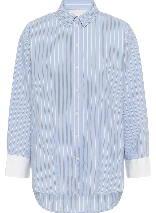 Chemise Part Two Savanna surdimensionné bleu hydrangée rayée blanche