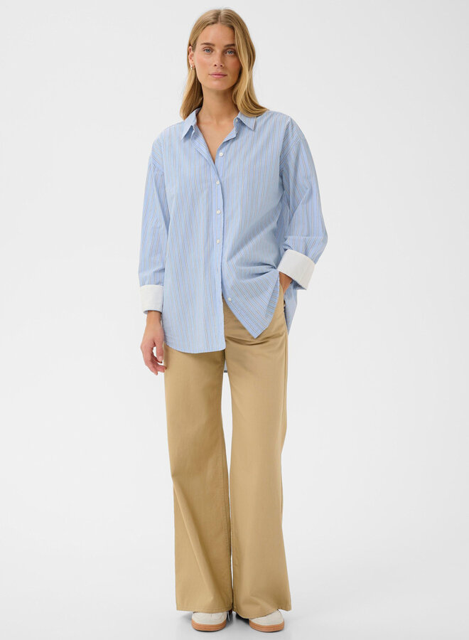 Chemise Part Two Savanna surdimensionné bleu hydrangée rayée blanche