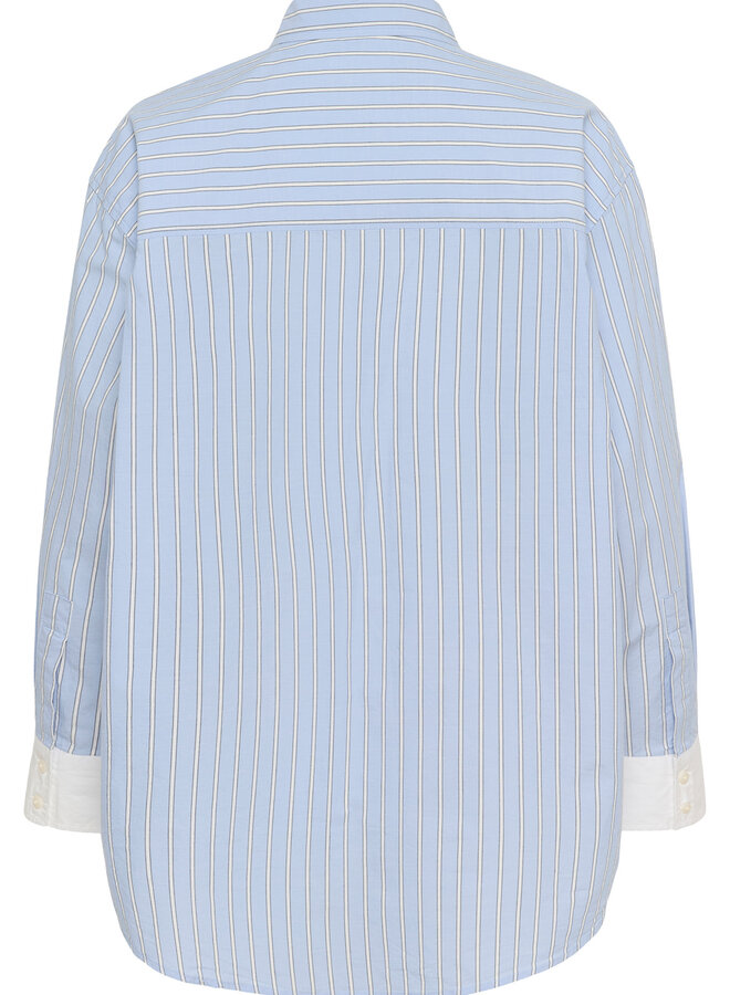 Chemise Part Two Savanna surdimensionné bleu hydrangée rayée blanche