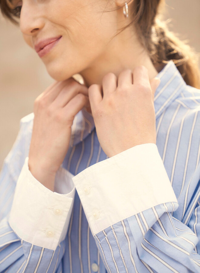 Chemise Part Two Savanna surdimensionné bleu hydrangée rayée blanche