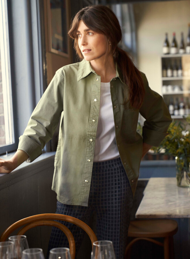 Surchemise Part Two Nayla à col classique & boutons pression vert vétiver