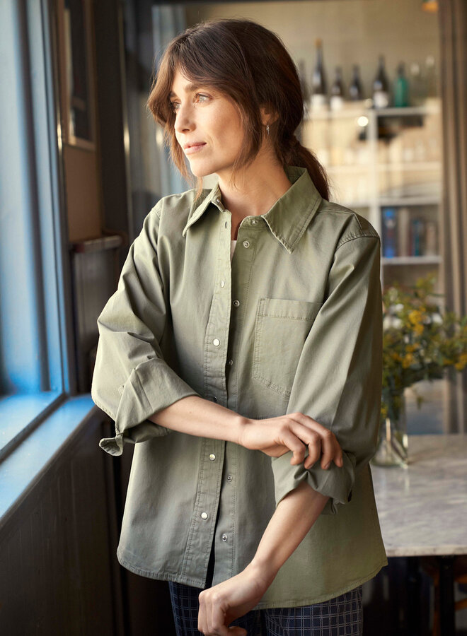 Surchemise Part Two Nayla à col classique & boutons pression vert vétiver