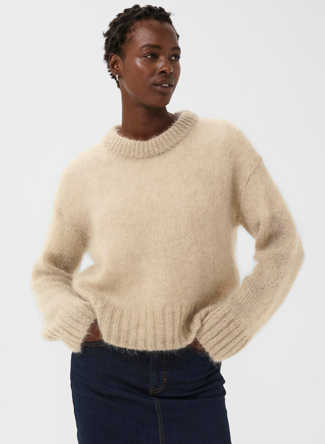 Tricot Part Two Sille à col rond en mohair beige camel clair mélange