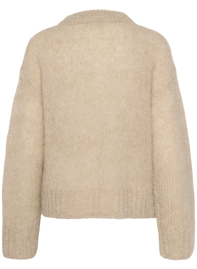 Tricot Part Two Sille à col rond en mohair beige camel clair mélange