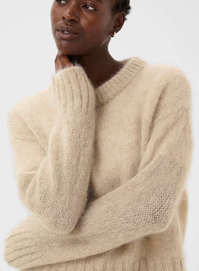 Tricot Part Two Sille à col rond en mohair beige camel clair mélange