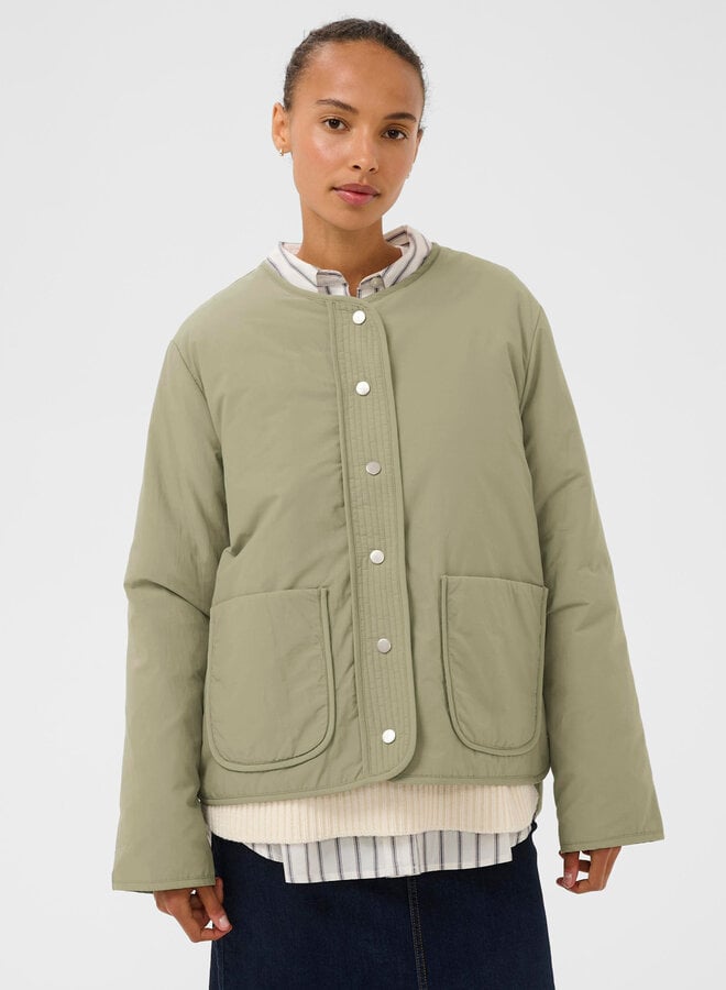 Manteau Part Two Yamina à col rond & poches plaquées vert vétiver