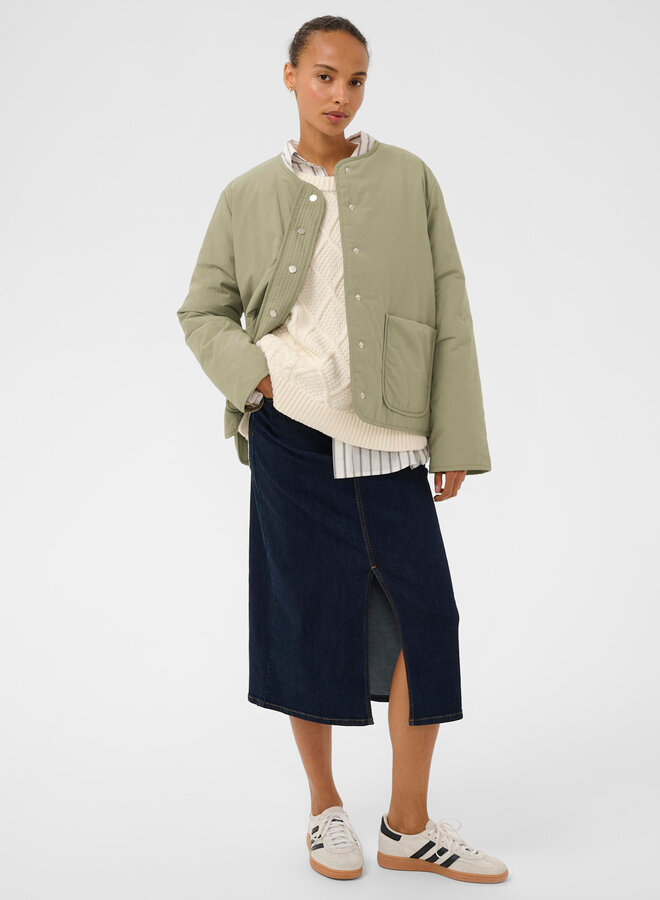 Manteau Part Two Yamina à col rond & poches plaquées vert vétiver