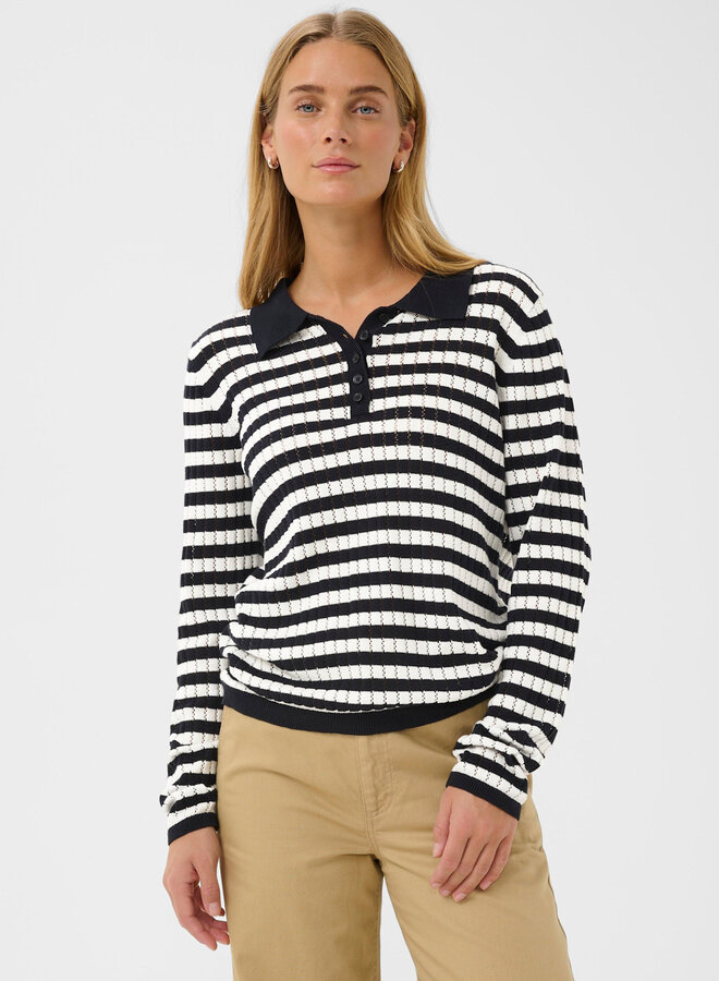 Tricot Part Two Zaria à col polo rayé bleu marine & écru