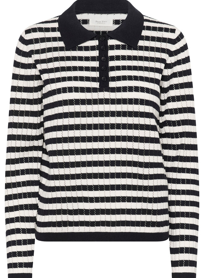 Tricot Part Two Zaria à col polo rayé bleu marine & écru
