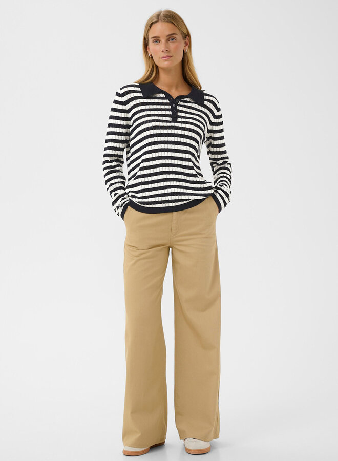Tricot Part Two Zaria à col polo rayé bleu marine & écru