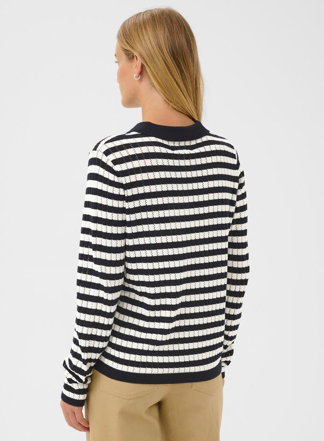 Tricot Part Two Zaria à col polo rayé bleu marine & écru