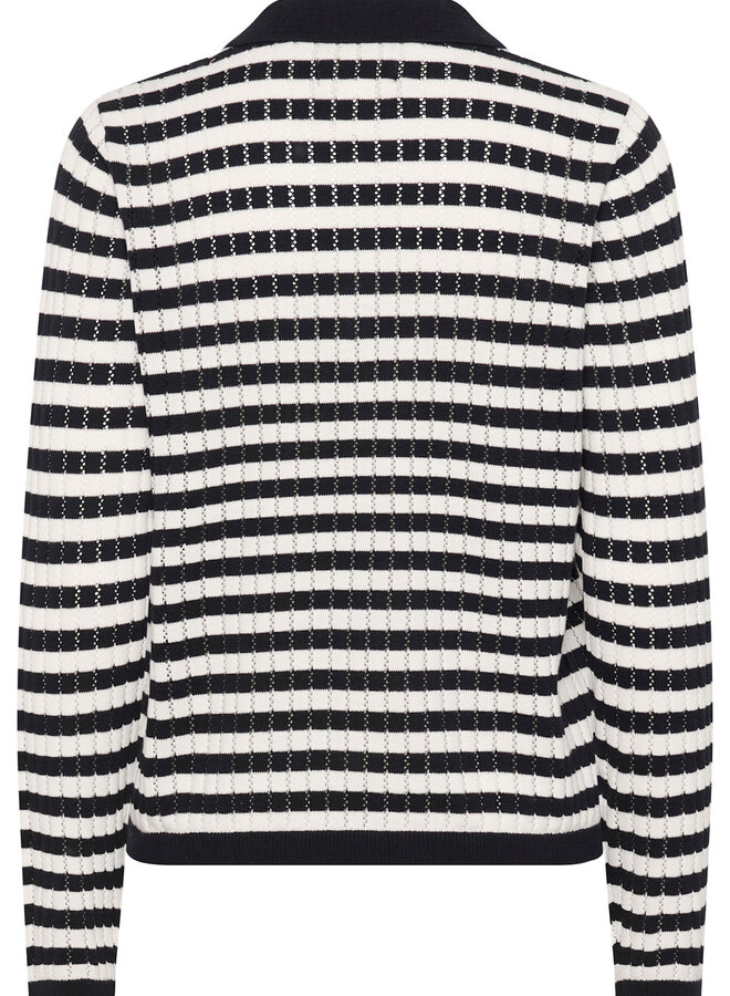 Tricot Part Two Zaria à col polo rayé bleu marine & écru