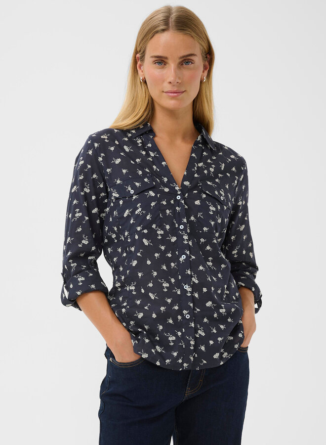 Chemise Part Two Cortnio à col classique bleu marine fleurie écrue