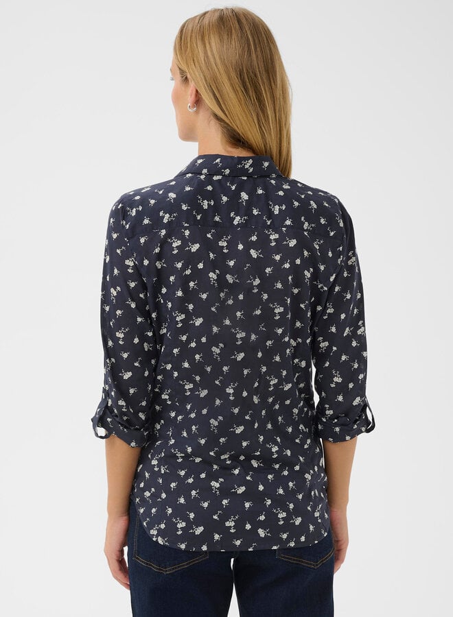 Chemise Part Two Cortnio à col classique bleu marine fleurie écrue