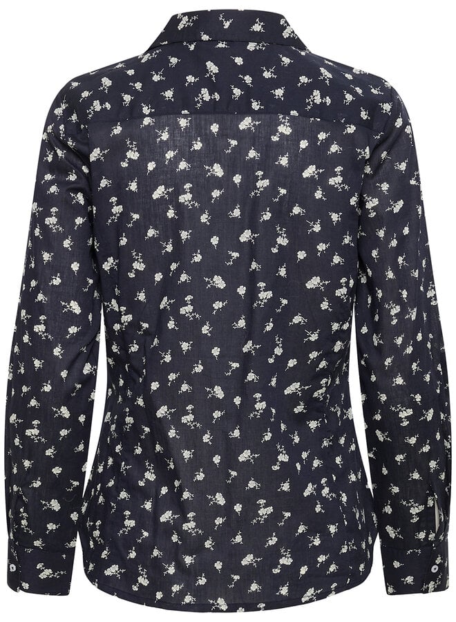 Chemise Part Two Cortnio à col classique bleu marine fleurie écrue