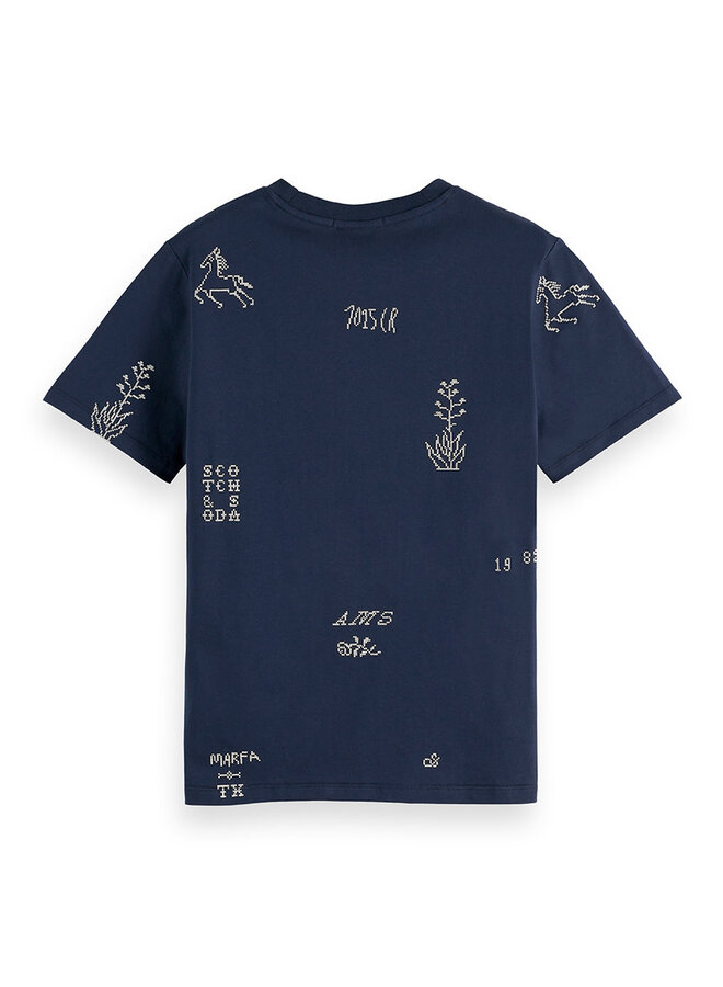 T-shirt Scotch & Soda molletonné gris charcoal avec broderies beiges