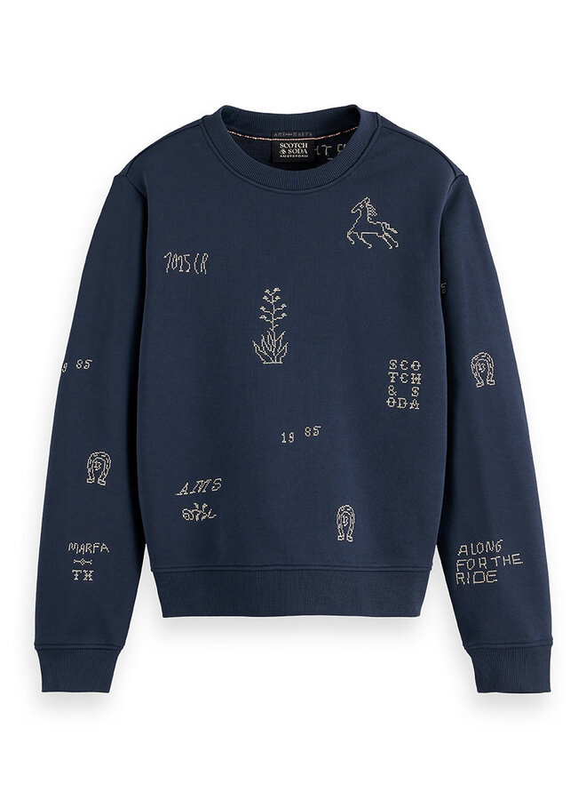 Chandail Scotch & Soda molletonné gris charcoal avec broderies beiges