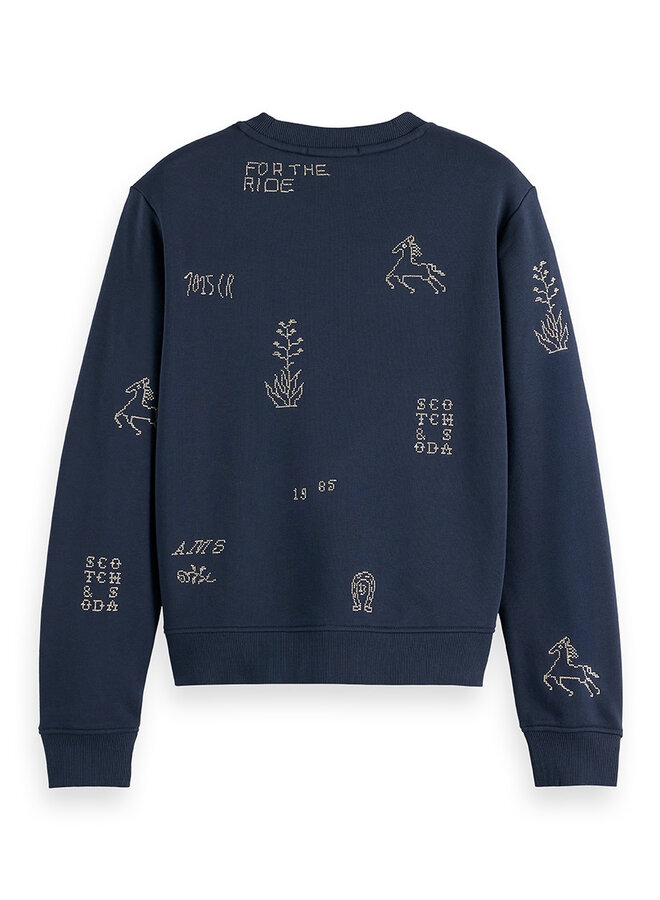 Chandail Scotch & Soda molletonné gris charcoal avec broderies beiges