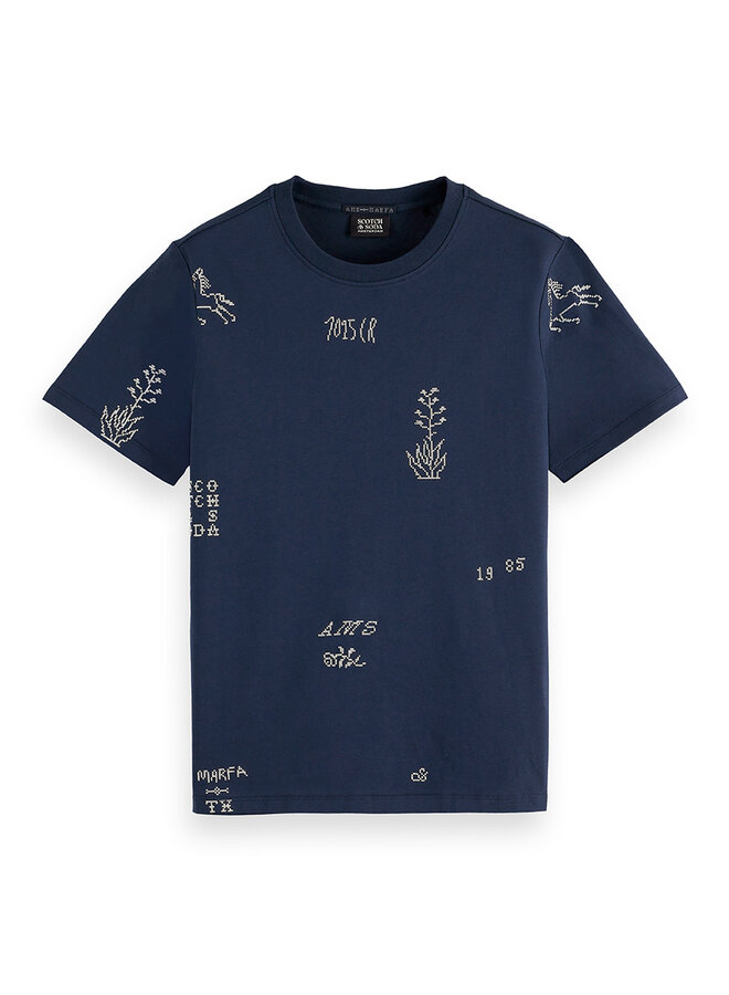 T-shirt Scotch & Soda molletonné gris charcoal avec broderies beiges