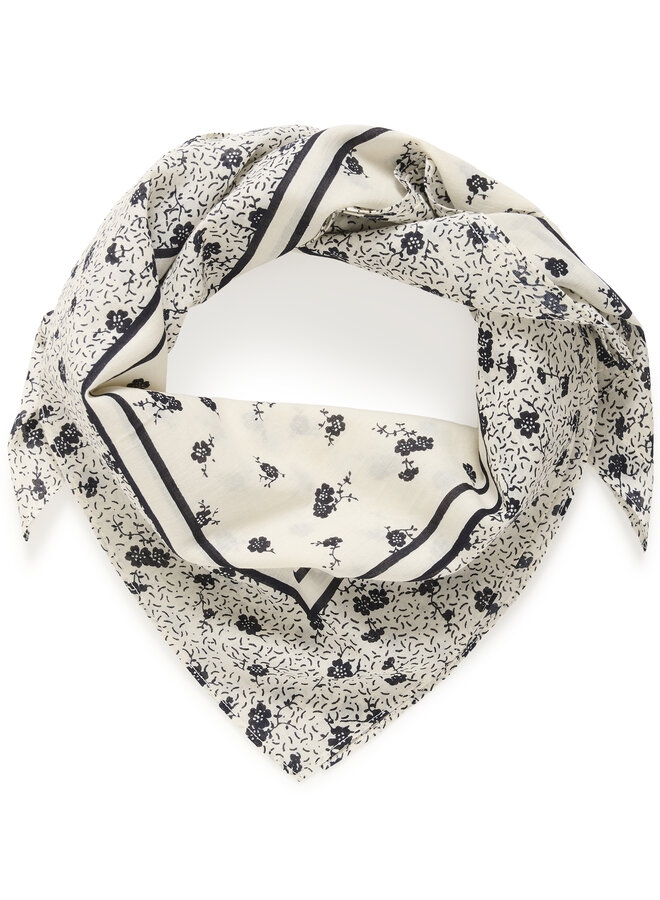 Foulard carré Part Two Phi écru fleuri bleu marine
