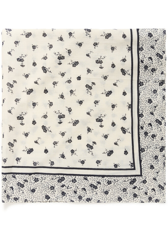 Foulard carré Part Two Phi écru fleuri bleu marine