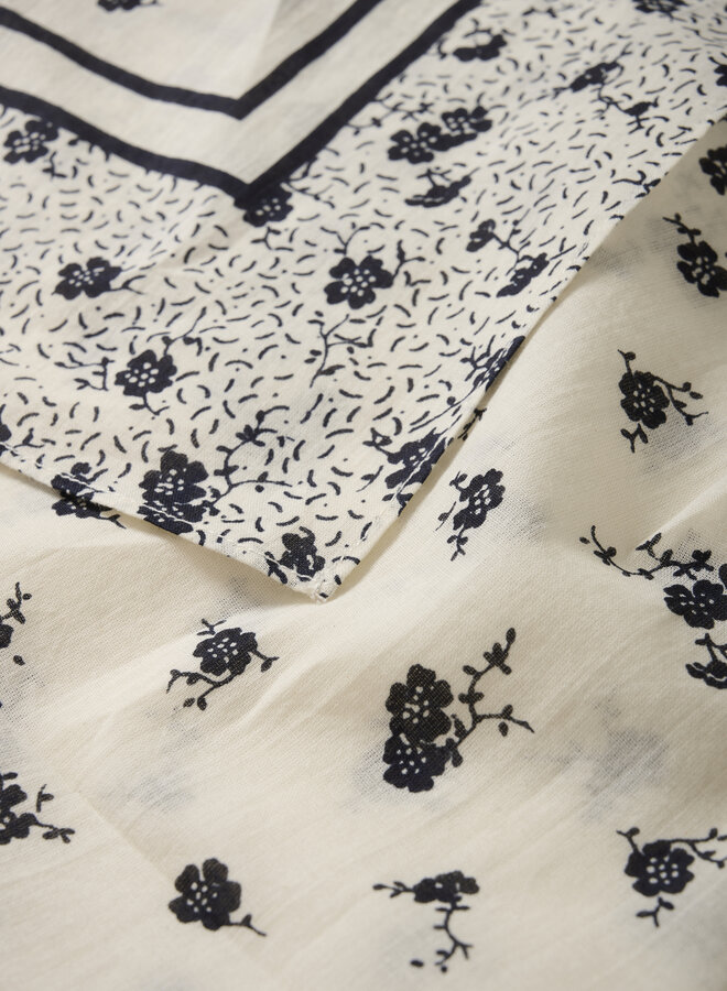 Foulard carré Part Two Phi écru fleuri bleu marine