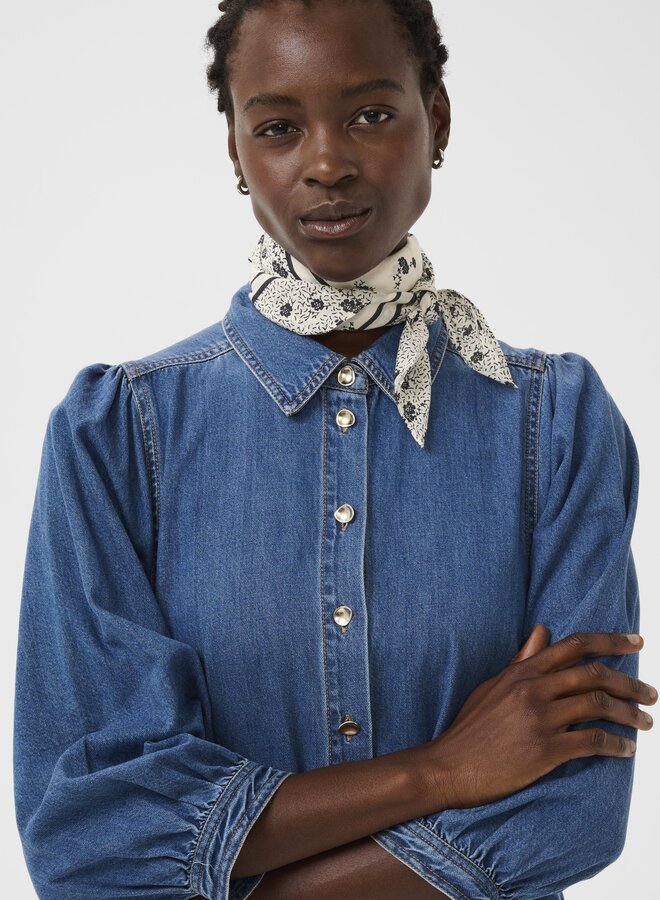 Foulard carré Part Two Phi écru fleuri bleu marine