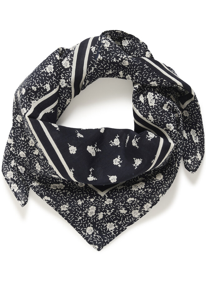Foulard carré Part Two Phi bleu marine fleuri écru