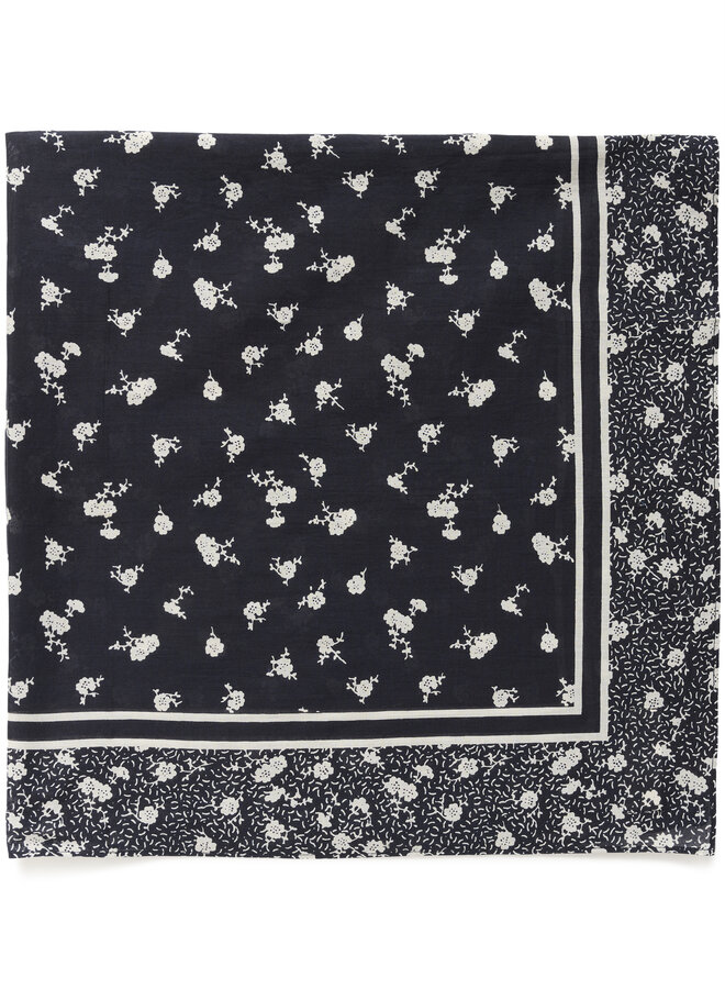 Foulard carré Part Two Phi bleu marine fleuri écru