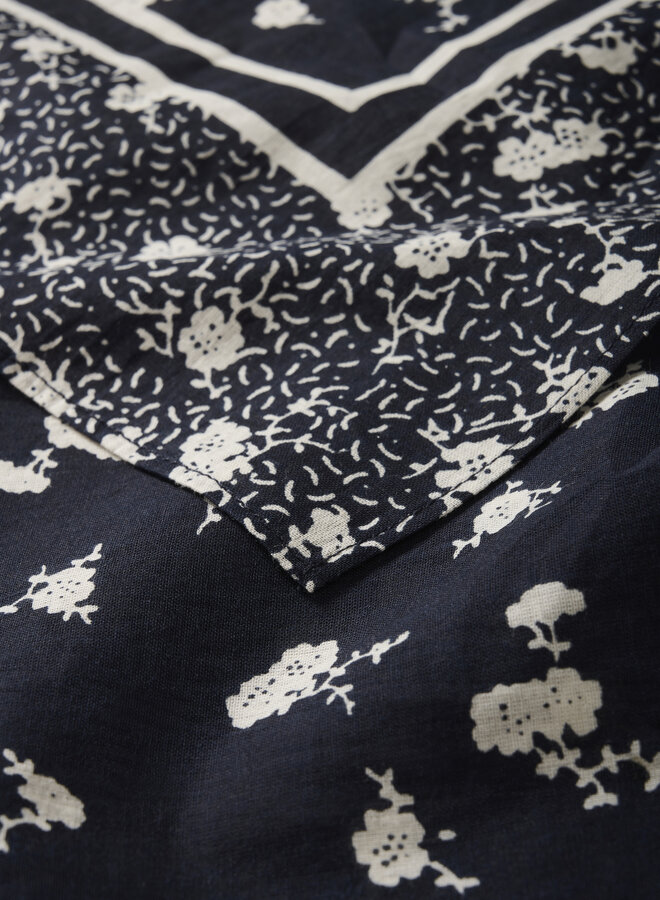Foulard carré Part Two Phi bleu marine fleuri écru