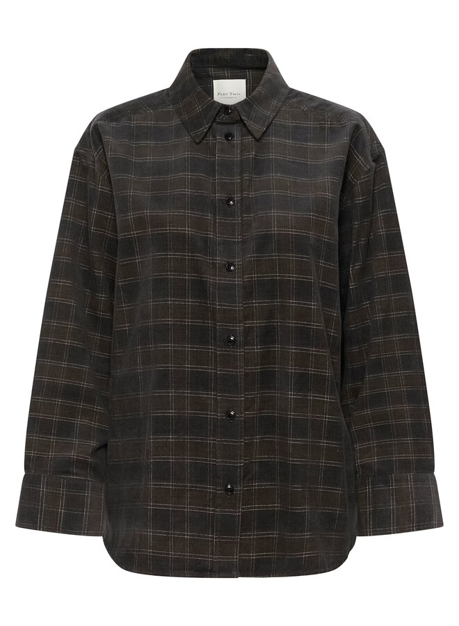 Chemise PartTwo Savannas en corduroy à carreaux bleu marine et brun