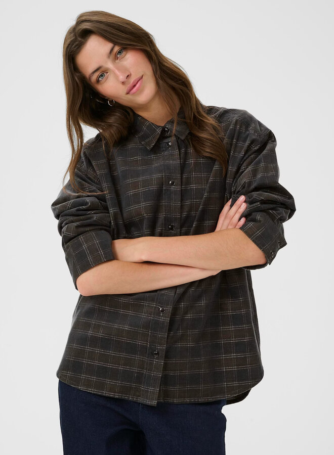 Chemise PartTwo Savannas en corduroy à carreaux bleu marine et brun