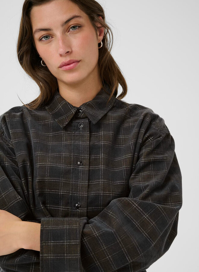 Chemise PartTwo Savannas en corduroy à carreaux bleu marine et brun