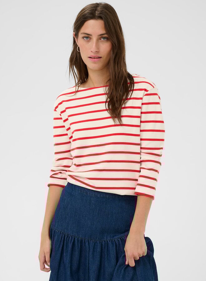 Chandail Part Two Nela à manches 3/4 rayé écru & rouge poppy