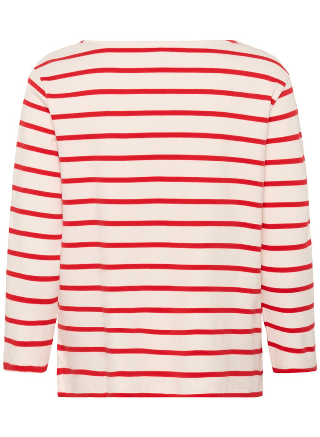 Chandail Part Two Nela à manches 3/4 rayé écru & rouge poppy