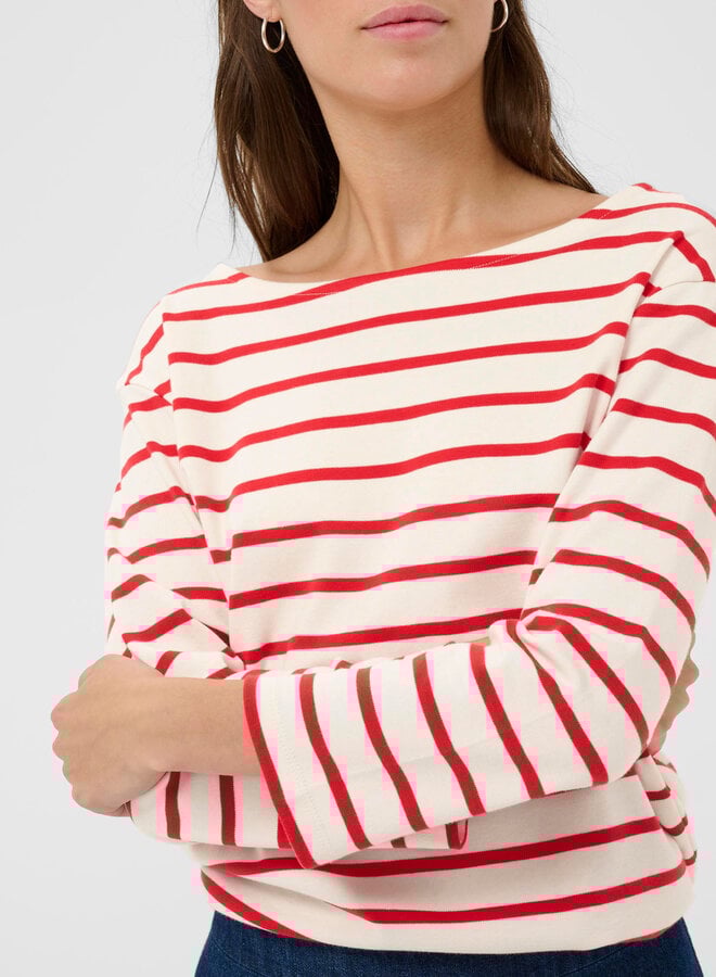 Chandail Part Two Nela à manches 3/4 rayé écru & rouge poppy