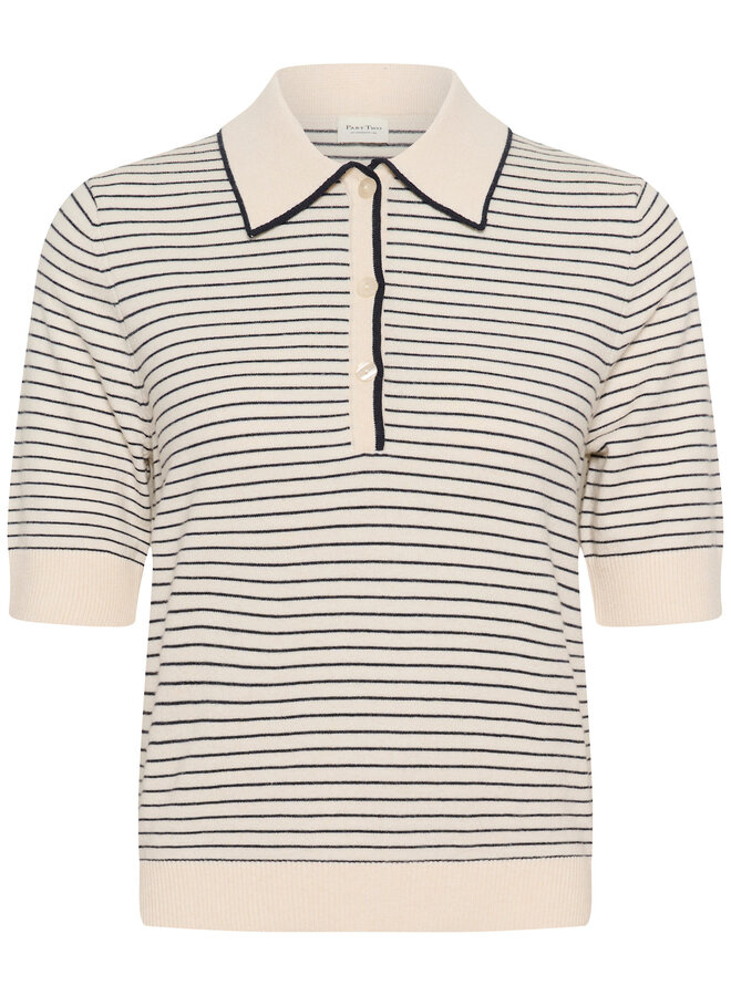 Polo Part Two Anetti en tricot écru rayé bleu marine