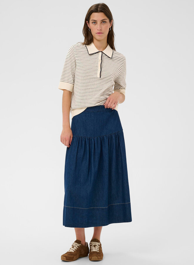 Polo Part Two Anetti en tricot écru rayé bleu marine