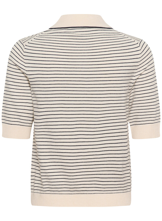 Polo Part Two Anetti en tricot écru rayé bleu marine