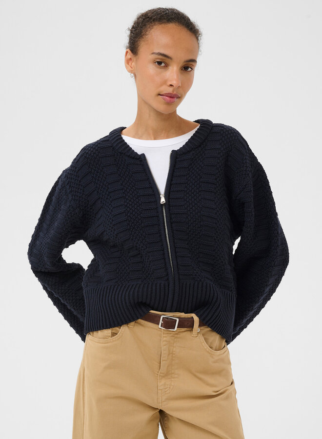 Cardigan Part Two Aniela à fermeture à zip bleu marine