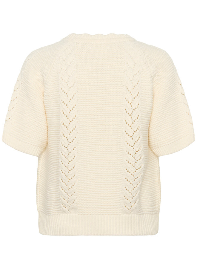 Tricot Part Two Anisette à manches courtes à mailles chevrons ajourées écru