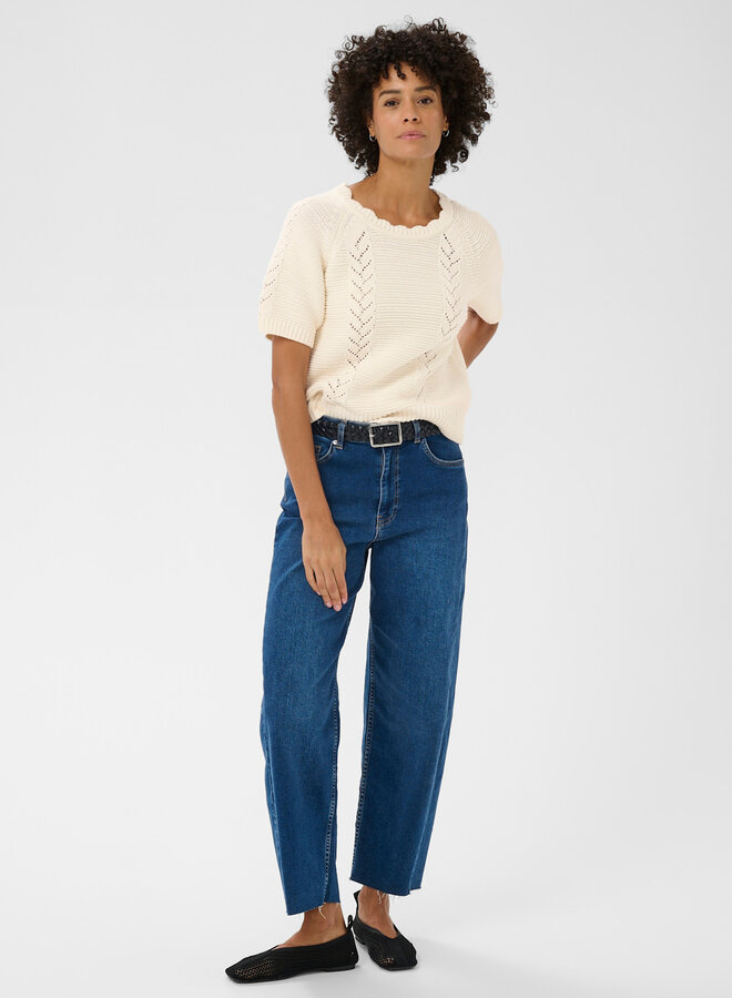 Tricot Part Two Anisette à manches courtes à mailles chevrons ajourées écru