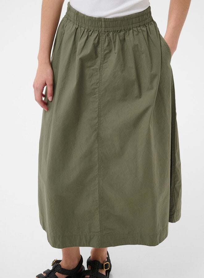 Jupe midi Part Two Asmina à taille élastique vert olive fumé